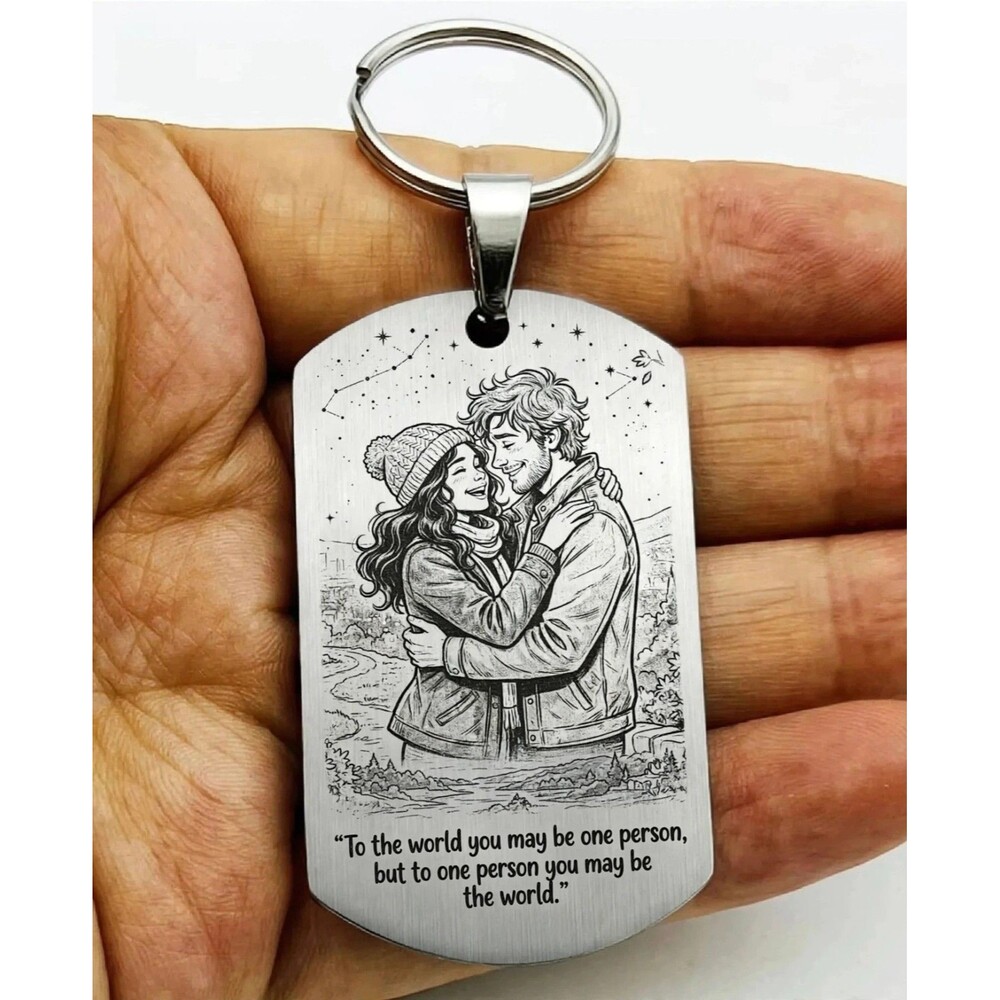 That One Person Is World TO Me Reminder Lover Stainless Keychain Baby Hug Kiss